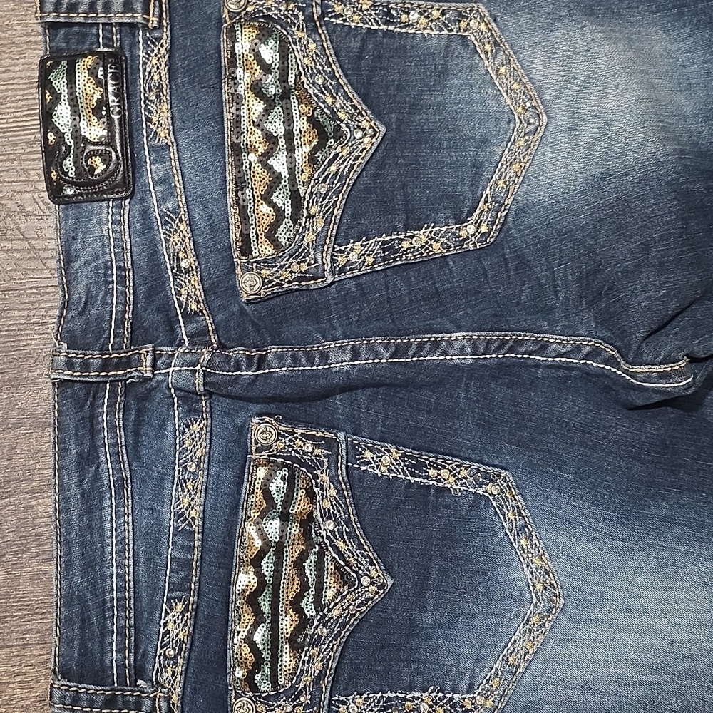 Grace In LA Women's Size 30 Sequin Pockets Bootcut Stretch